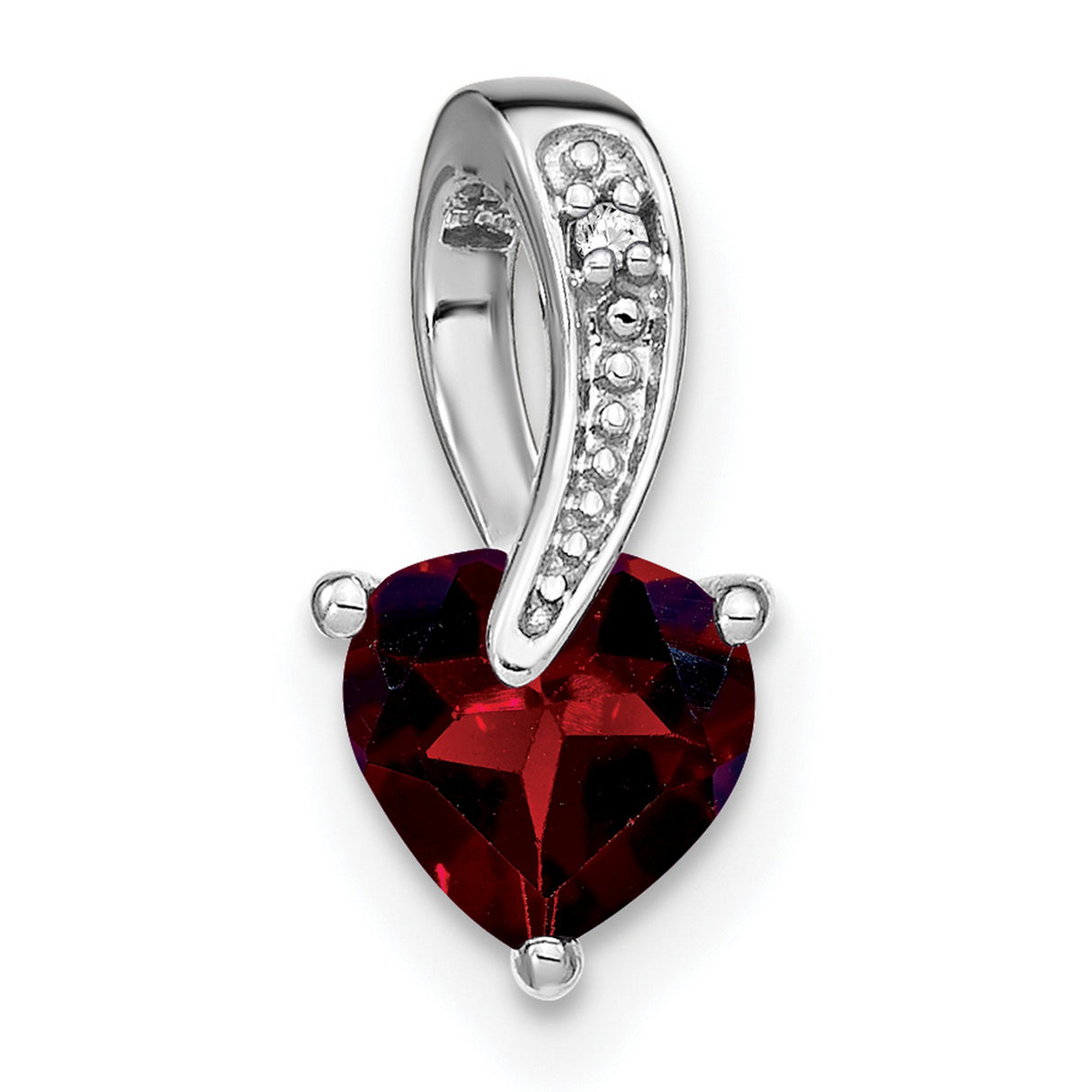 14k White Gold Heart Pendant with Garnet and Diamond Accents