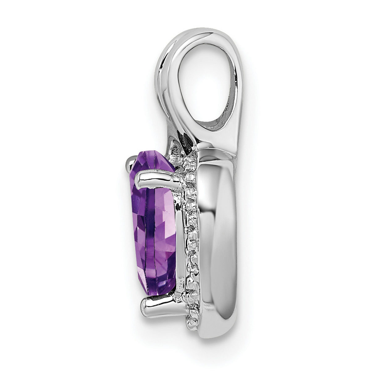 14k White Gold Heart Pendant with Amethyst and Diamond Accents for Women