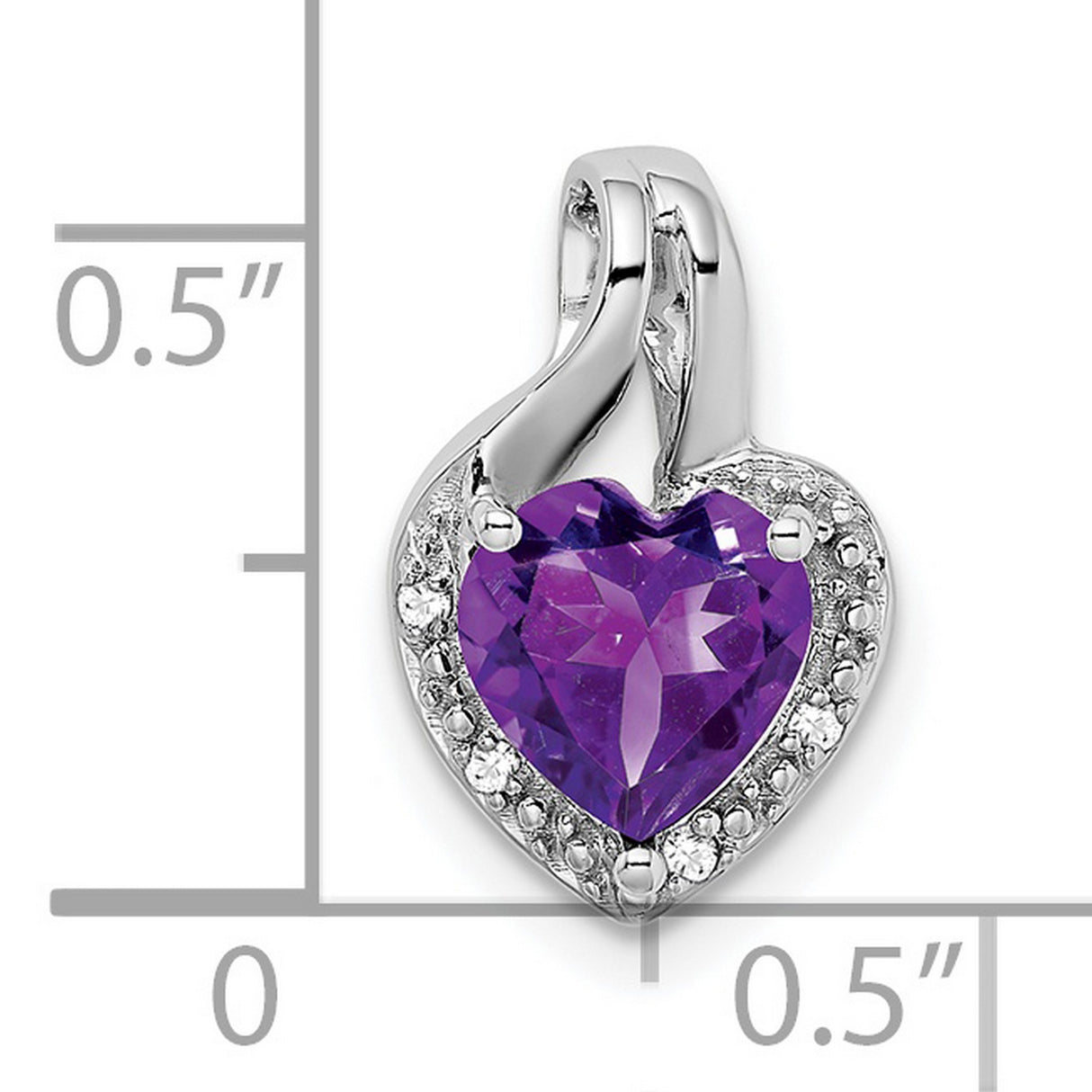 14k White Gold Heart Pendant with Amethyst and Diamond Accents for Women