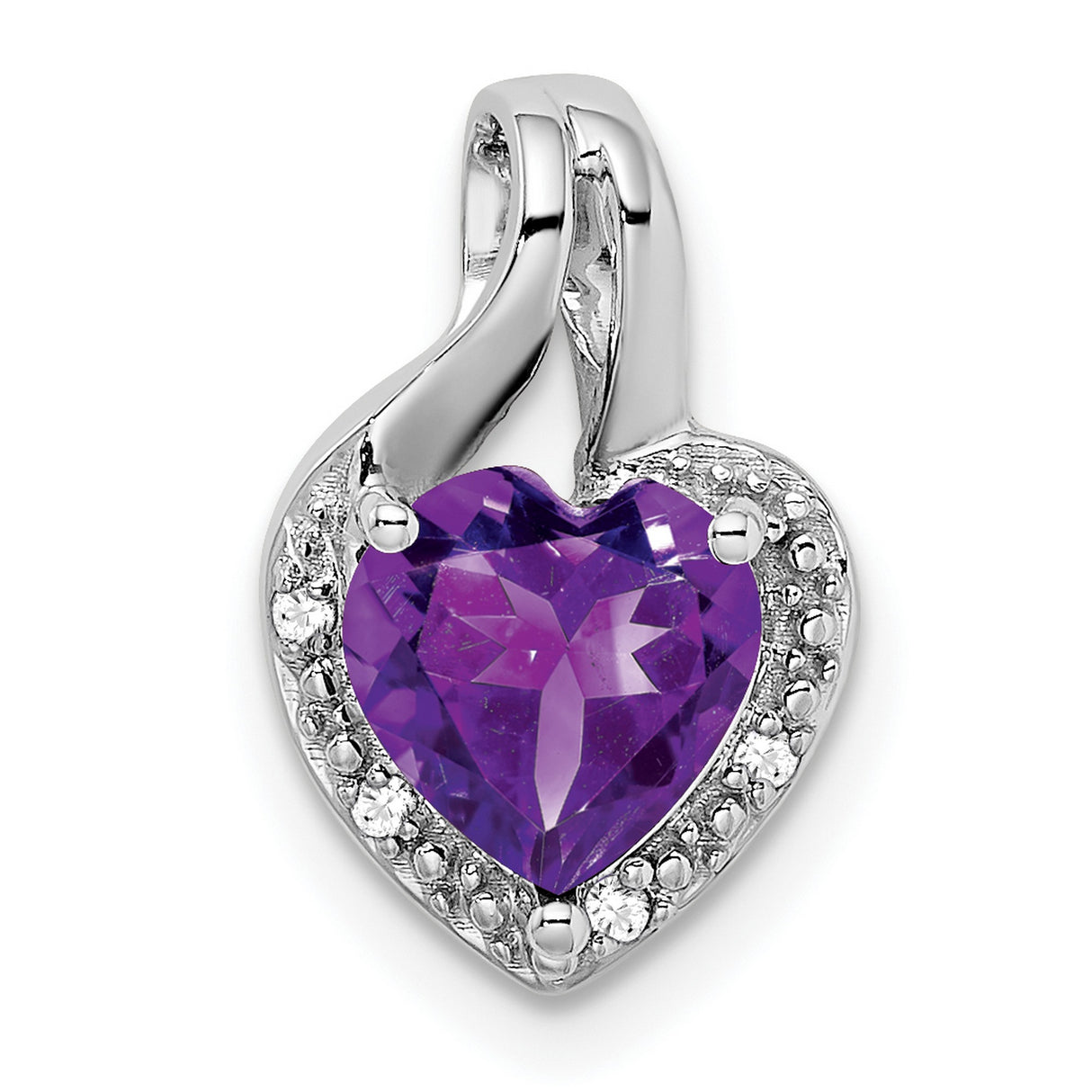 14k White Gold Heart Pendant with Amethyst and Diamond Accents for Women