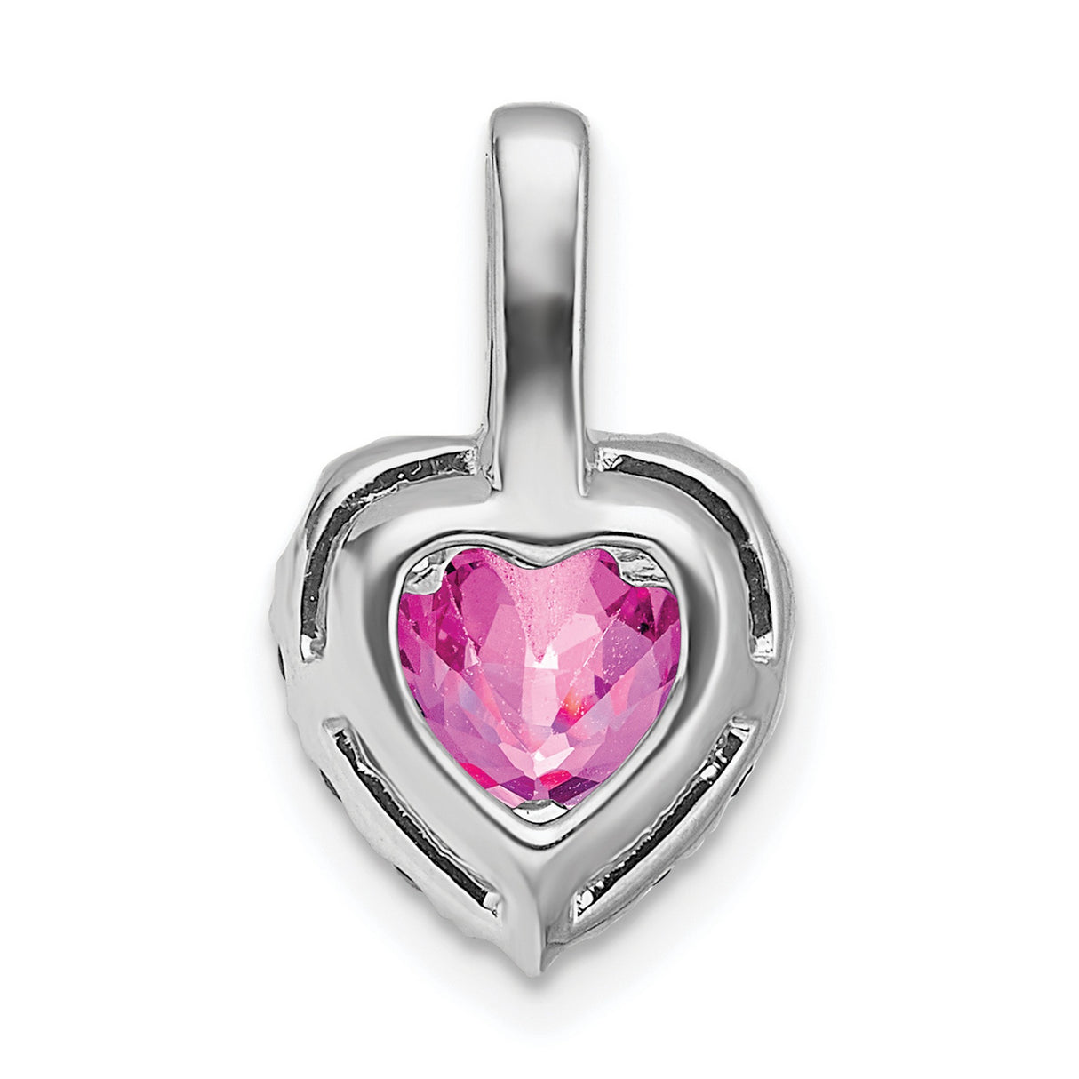 14k White Gold Heart Pendant with Created Pink Sapphire and White Topaz Halo