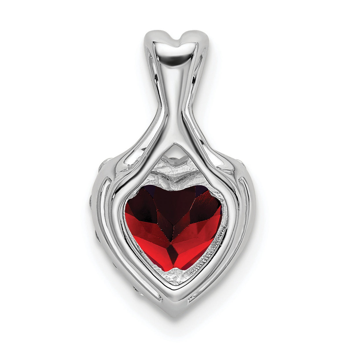 14k White Gold Heart Pendant with Garnet and Diamond Halo