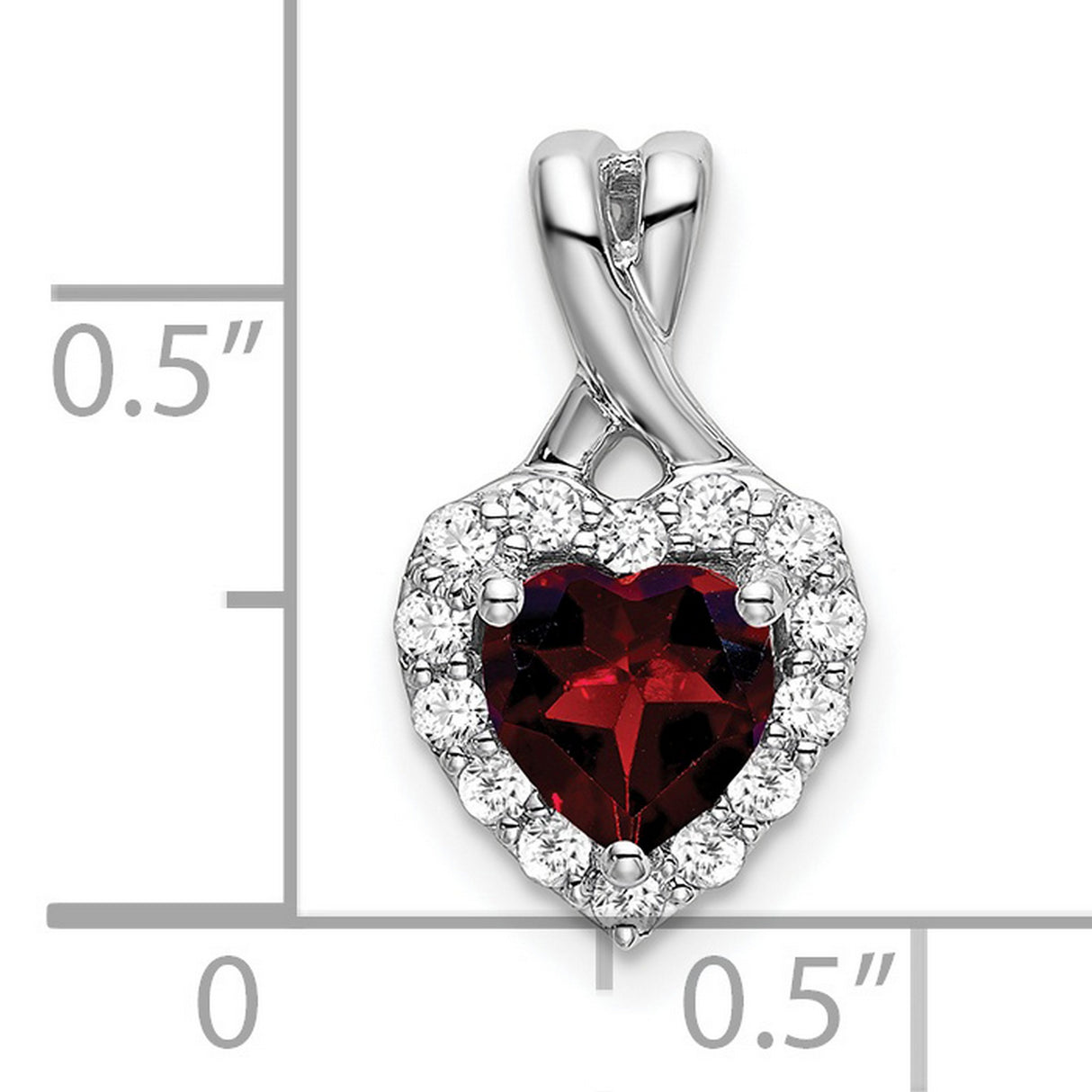 14k White Gold Heart Pendant with Garnet and Diamond Halo