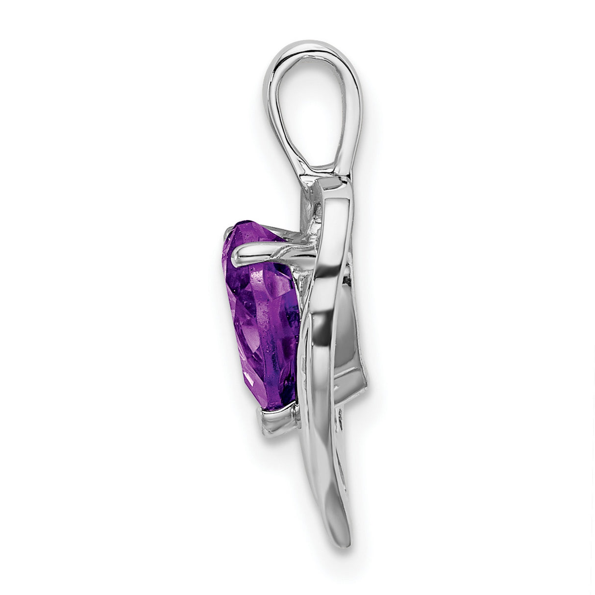 Amethyst and Diamond Heart Charm Pendant in Real 14k White Gold