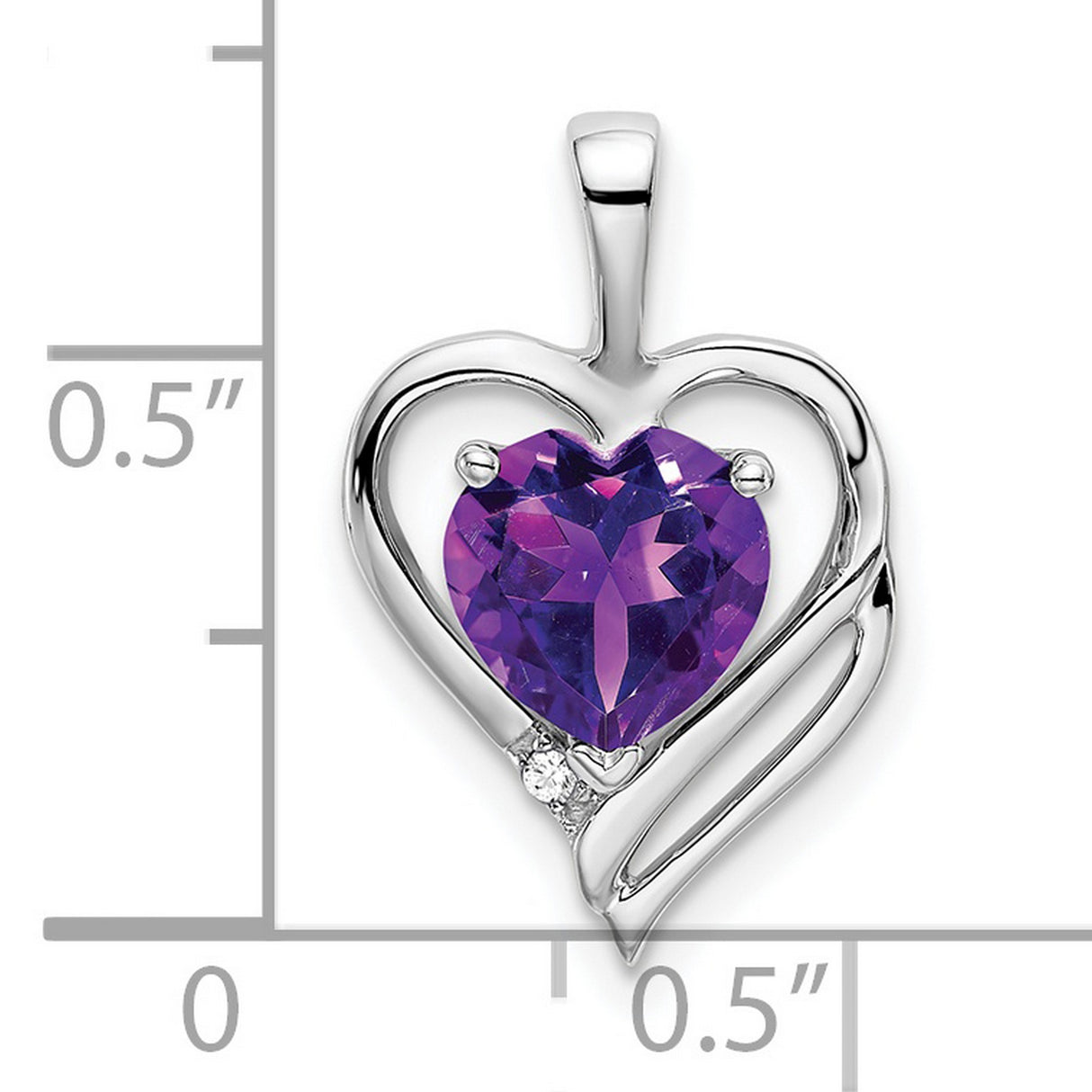 Amethyst and Diamond Heart Charm Pendant in Real 14k White Gold