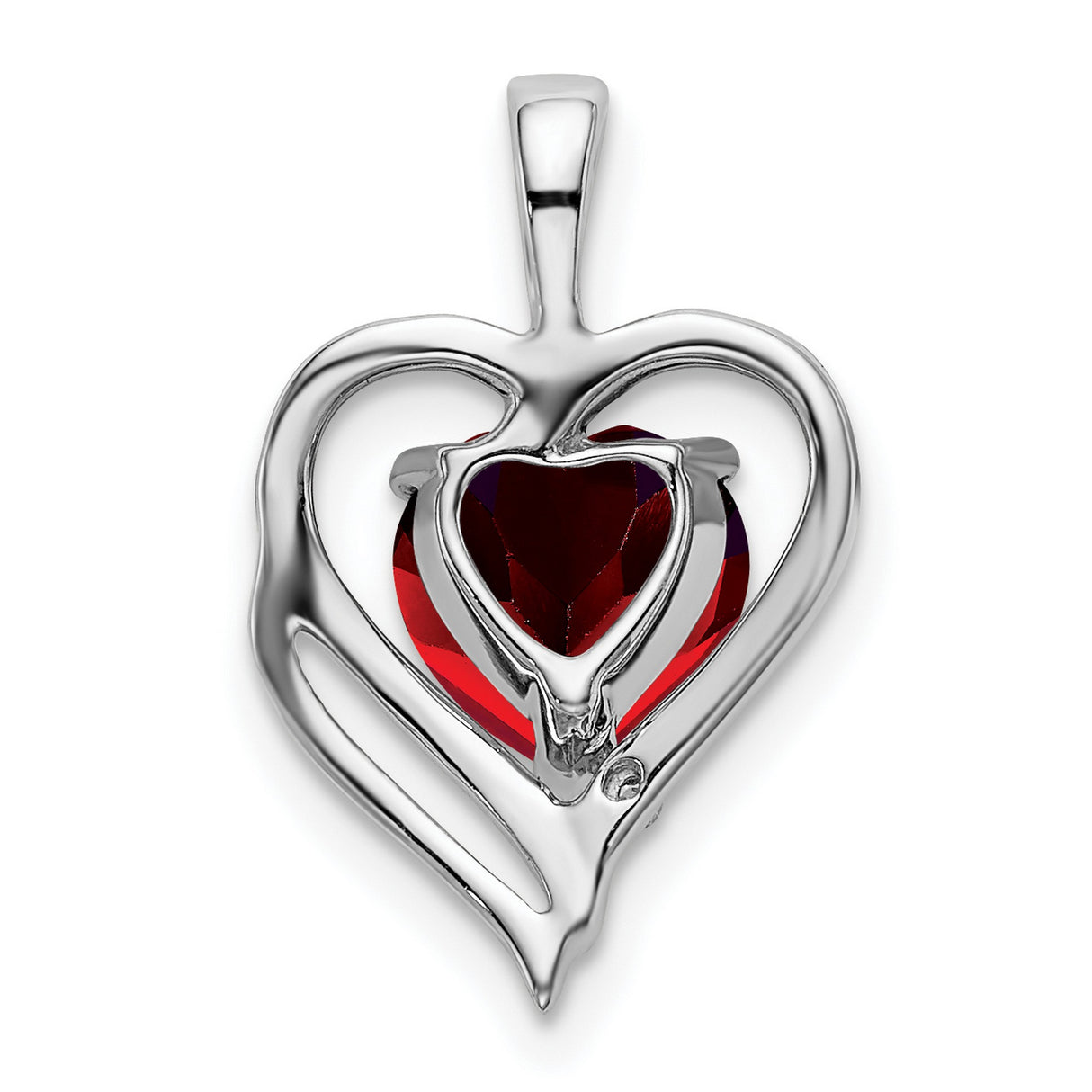 14k White Gold Heart Pendant with Garnet and Diamond Accent, Romantic Jewelry for Women