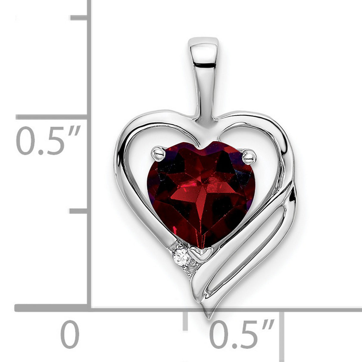 14k White Gold Heart Pendant with Garnet and Diamond Accent, Romantic Jewelry for Women