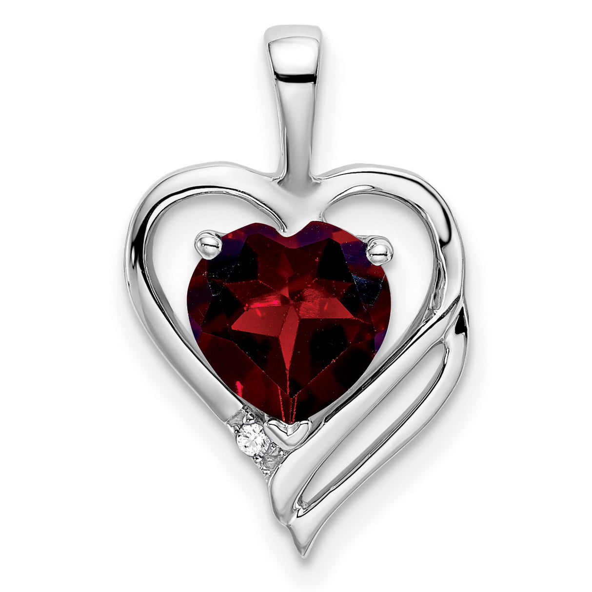 14k White Gold Heart Pendant with Garnet and Diamond Accent, Romantic Jewelry for Women