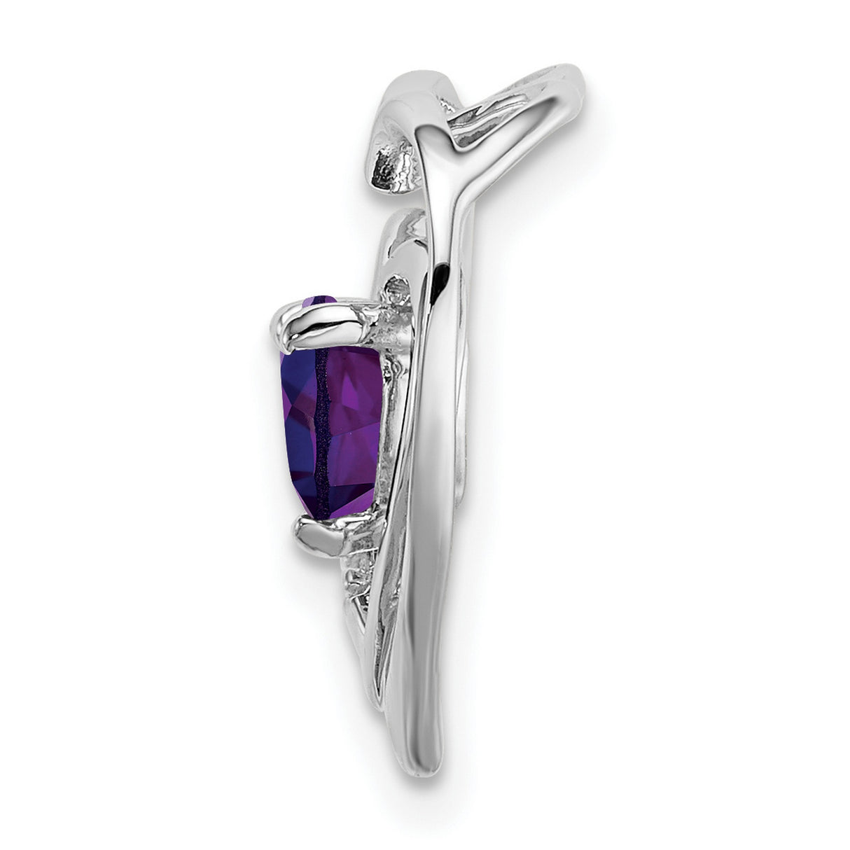 14k White Gold Double Heart Pendant with Amethyst and Diamond Accents for Women