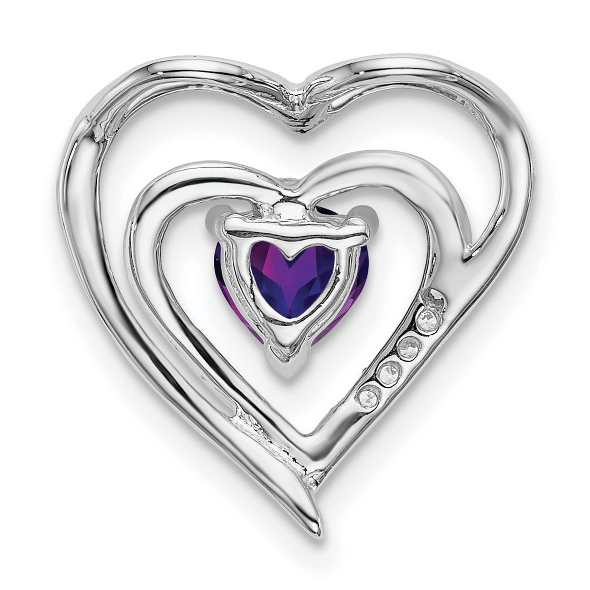 14k White Gold Double Heart Pendant with Amethyst and Diamond Accents for Women