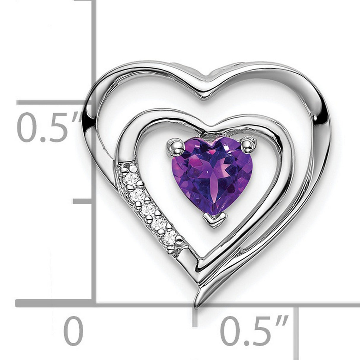 14k White Gold Double Heart Pendant with Amethyst and Diamond Accents for Women