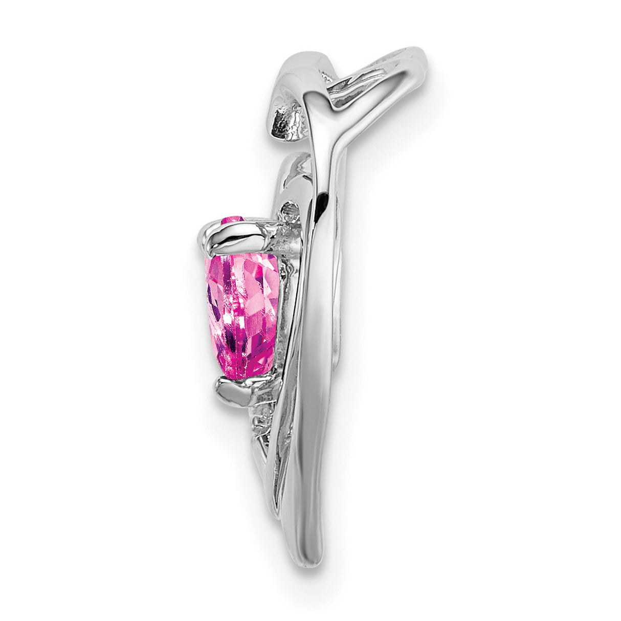 14k White Gold Double Heart Pendant with Pink Lab Created Sapphire and Diamond Accents