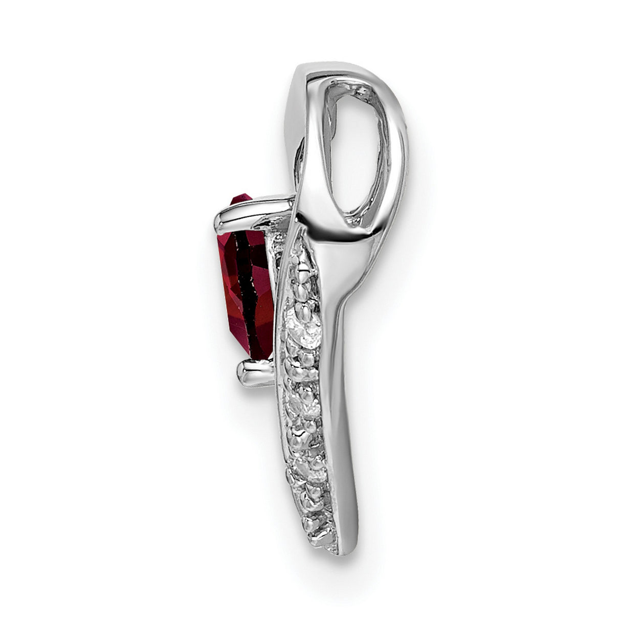 14k White Gold Heart Pendant with Garnet and Diamond Accents, Romantic Jewelry for Women