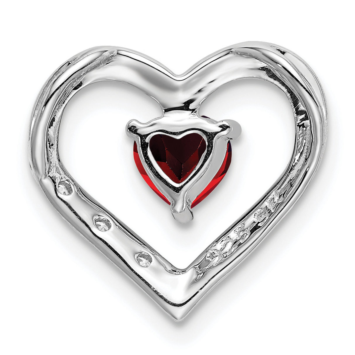 14k White Gold Heart Pendant with Garnet and Diamond Accents, Romantic Jewelry for Women