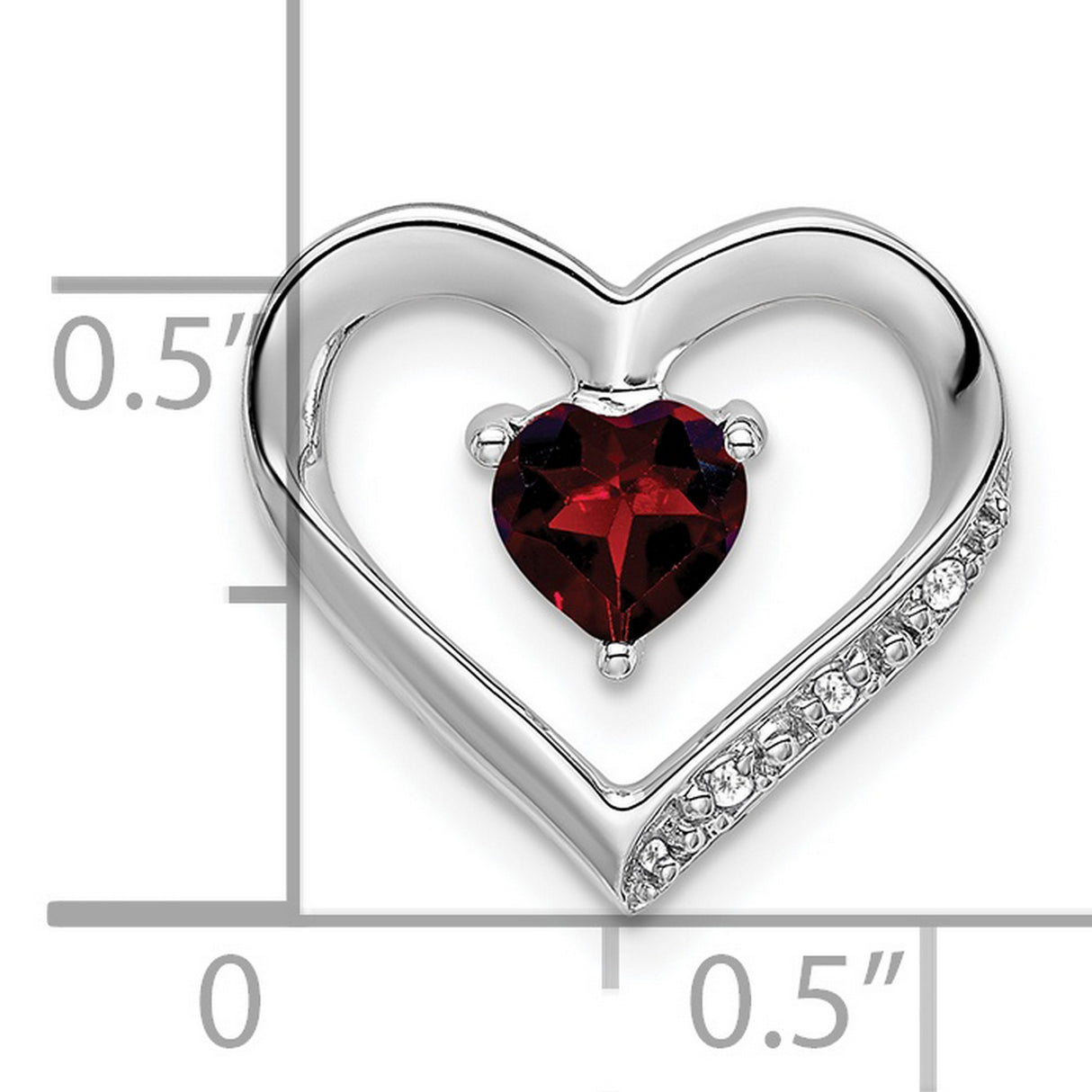 14k White Gold Heart Pendant with Garnet and Diamond Accents, Romantic Jewelry for Women