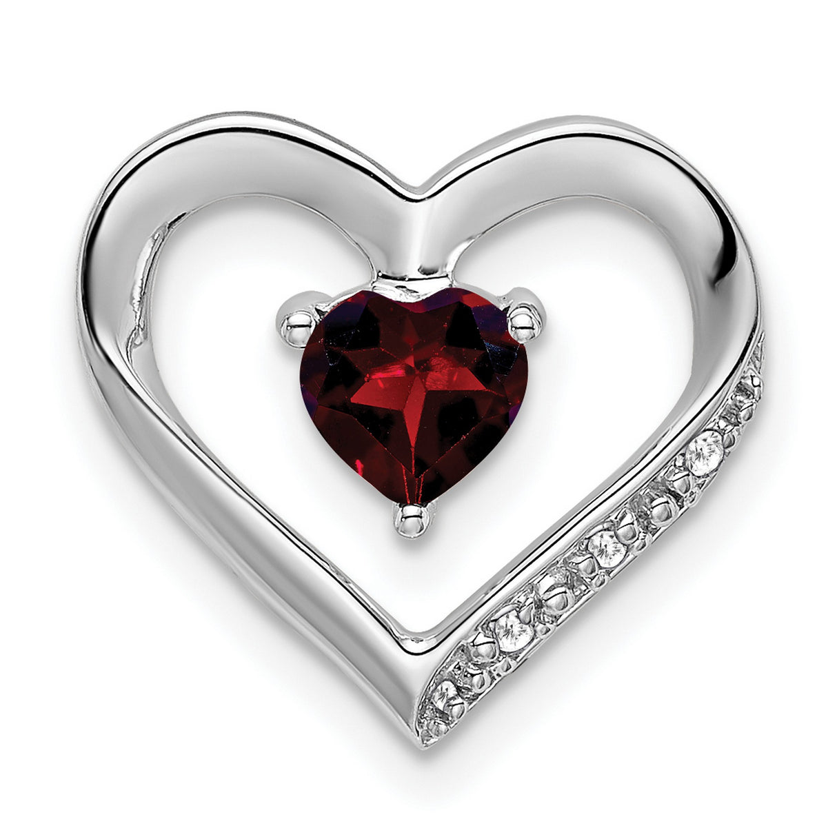 14k White Gold Heart Pendant with Garnet and Diamond Accents, Romantic Jewelry for Women