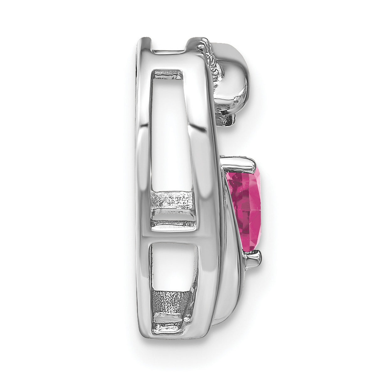 Sterling Silver Pendant with Pink Sapphire and Diamonds, Intertwined Heart Design
