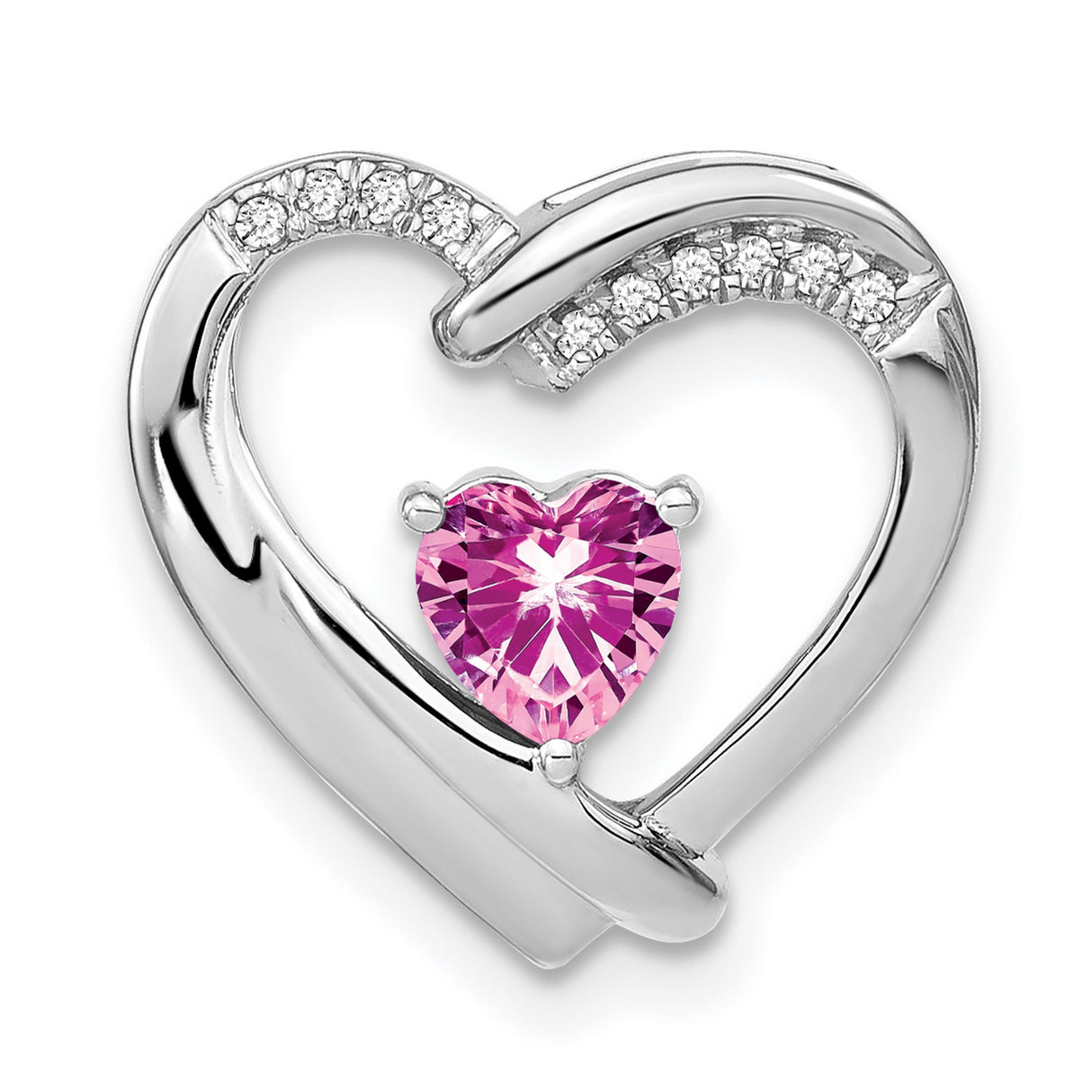 Sterling Silver Pendant with Pink Sapphire and Cubic Zirconia, Intertwined Heart Design
