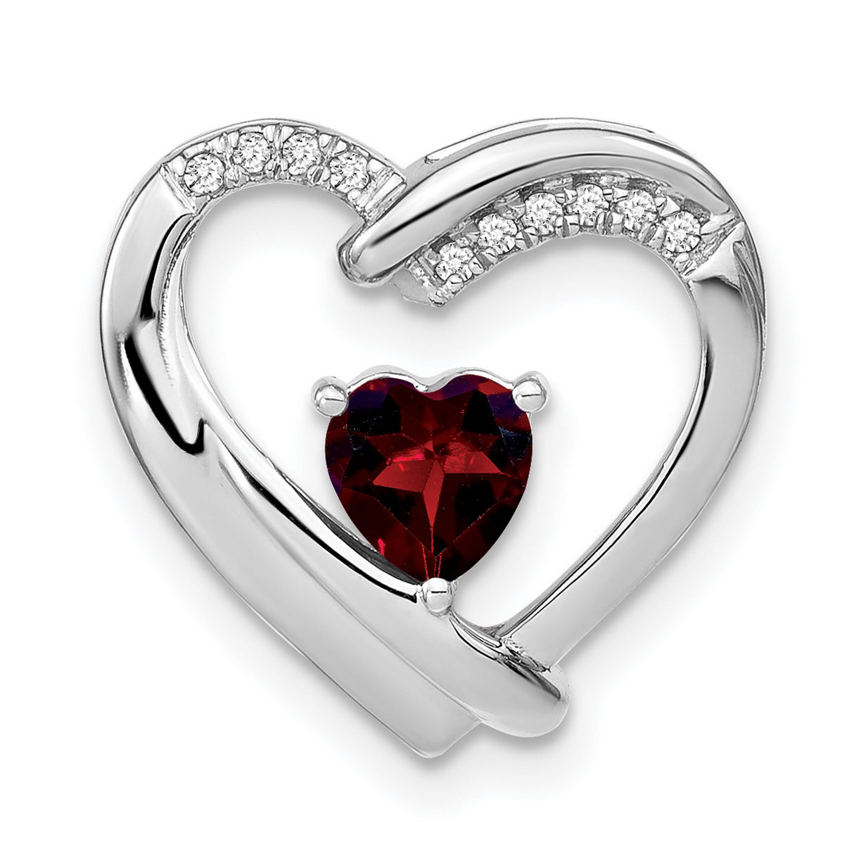 Sterling Silver Heart Pendant with Garnet and Diamond Accents for Women