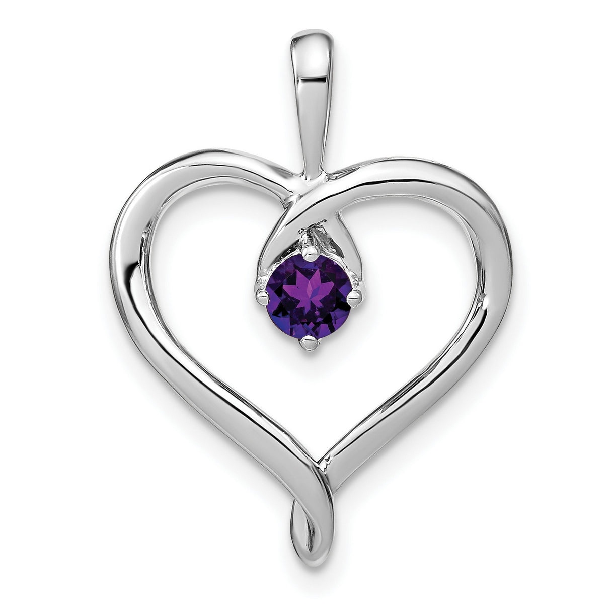 14k White Gold Heart Pendant with Amethyst Gemstone, Romantic Fine Jewelry for Women