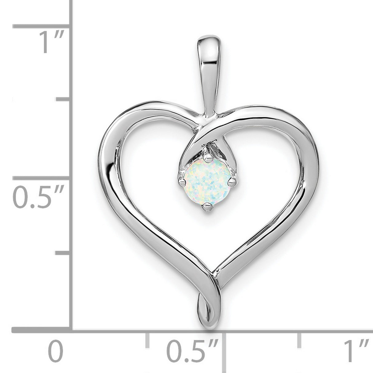 Created Opal Heart Charm Pendant in Real 14k White Gold