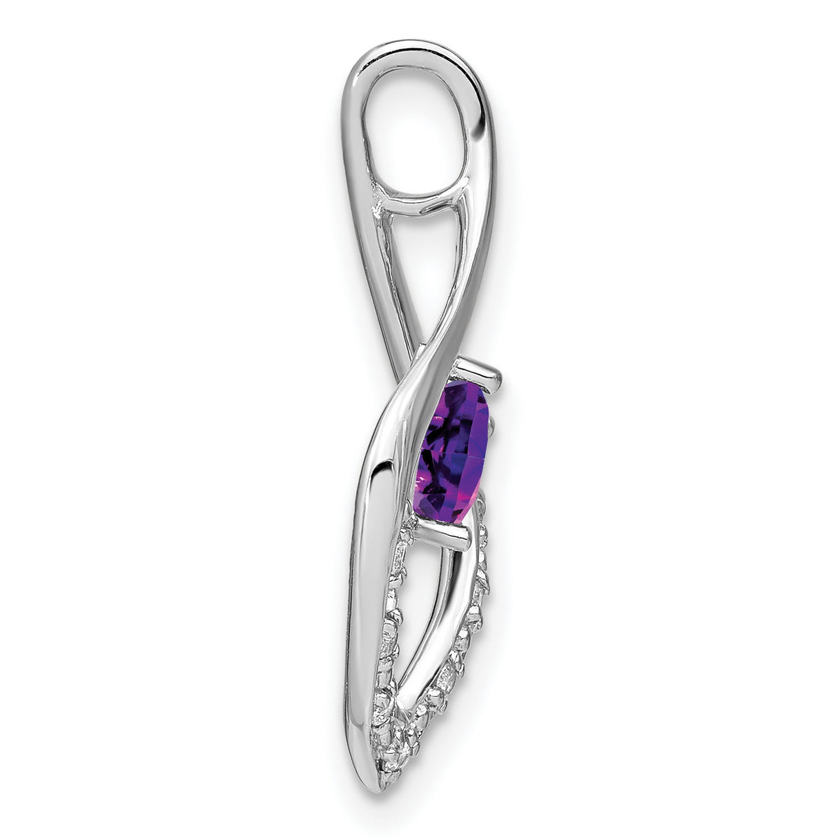 14k White Gold Heart Amethyst Pendant with Diamond Accents, Flame-Inspired Design
