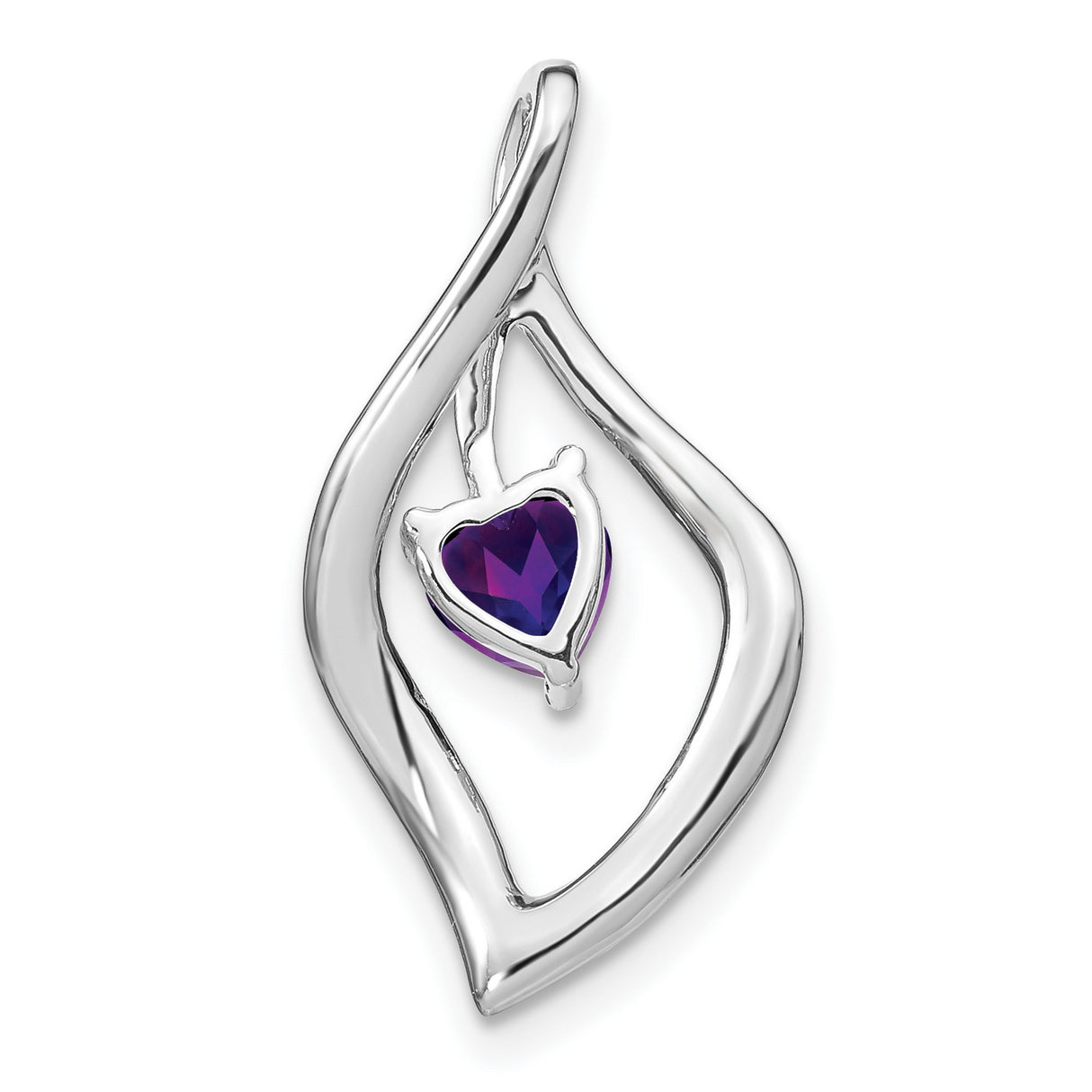 14k White Gold Heart Amethyst Pendant with Diamond Accents, Flame-Inspired Design