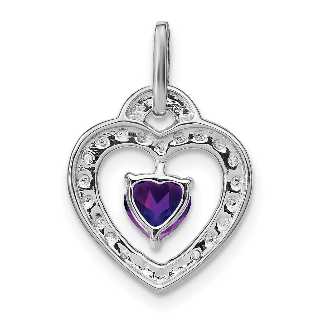 14k White Gold Heart Pendant with Amethyst and Diamond Accents, Romantic Jewelry for Women