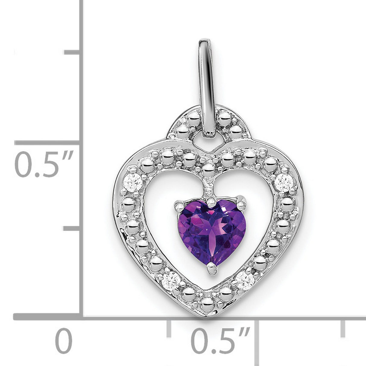 14k White Gold Heart Pendant with Amethyst and Diamond Accents, Romantic Jewelry for Women