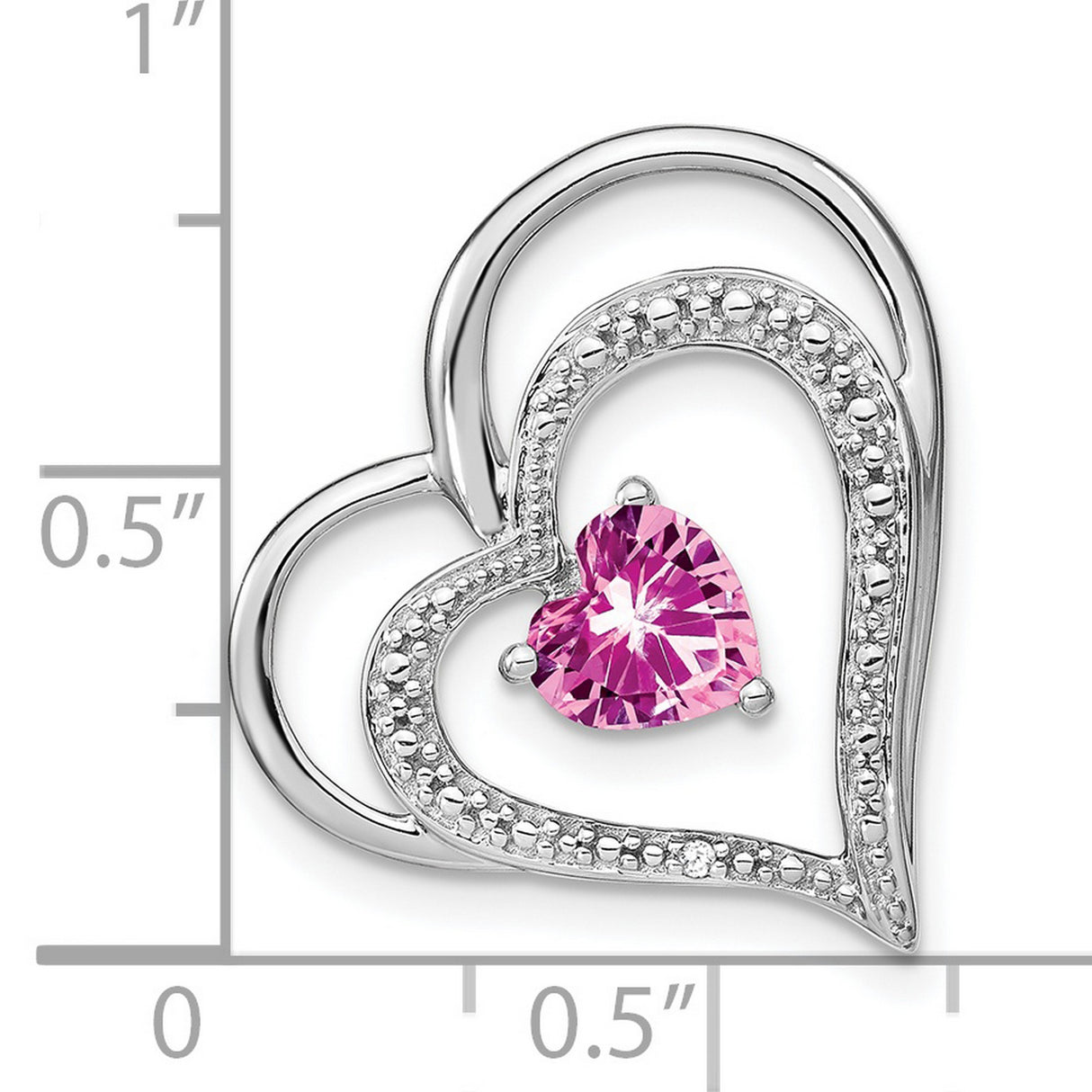 14k White Gold Pendant with Pink Lab Created Sapphire, Diamond Accents, Double Heart Design