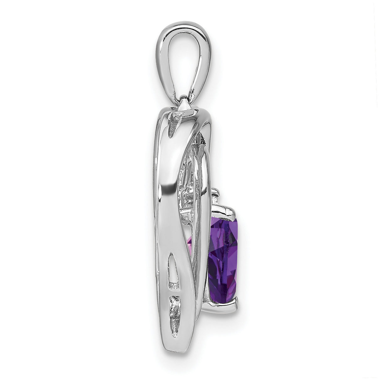 Sterling Silver Double Heart Pendant with Amethyst and Diamond Accents, Romantic Jewelry for Women
