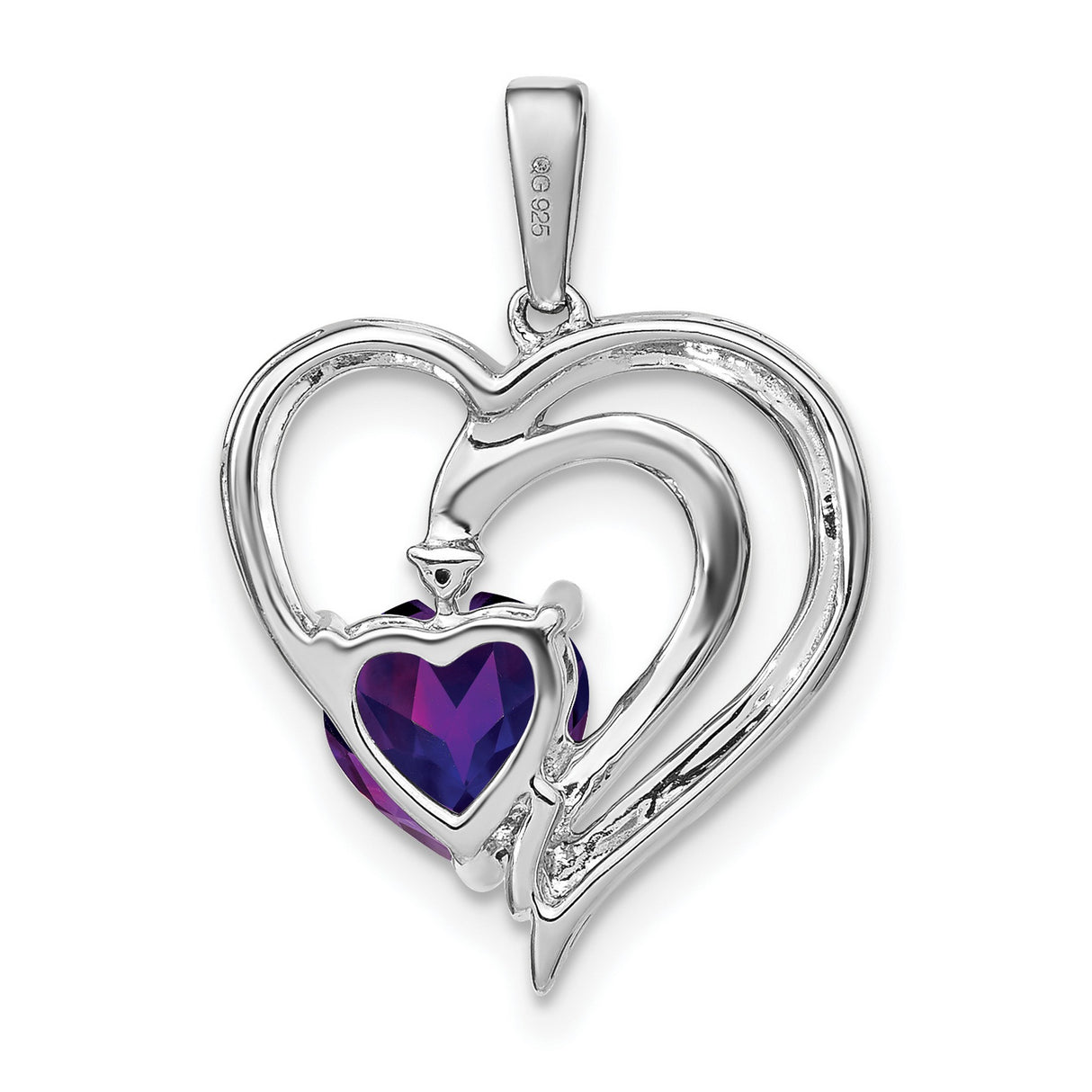 Sterling Silver Double Heart Pendant with Amethyst and Diamond Accents, Romantic Jewelry for Women