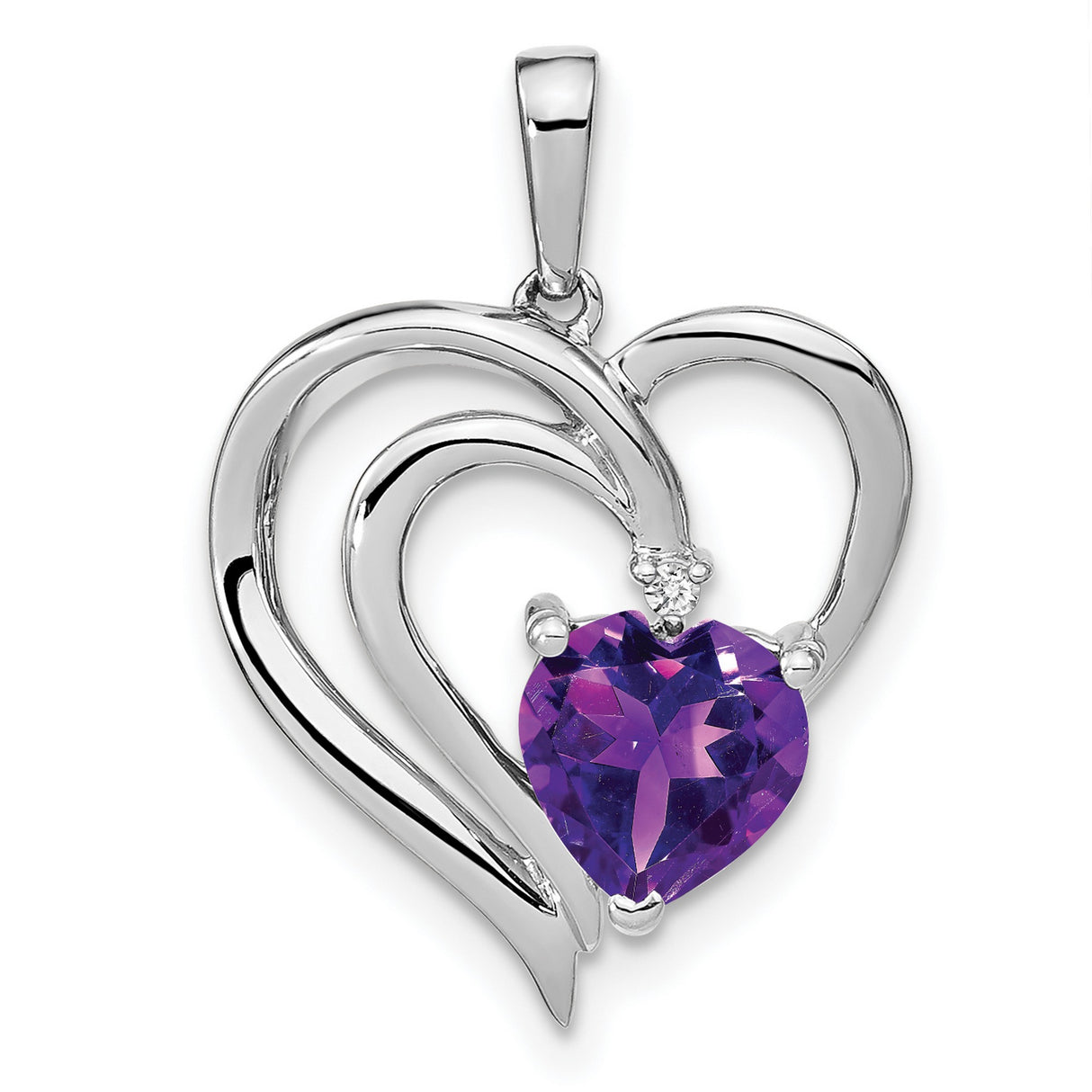 Sterling Silver Double Heart Pendant with Amethyst and Diamond Accents, Romantic Jewelry for Women