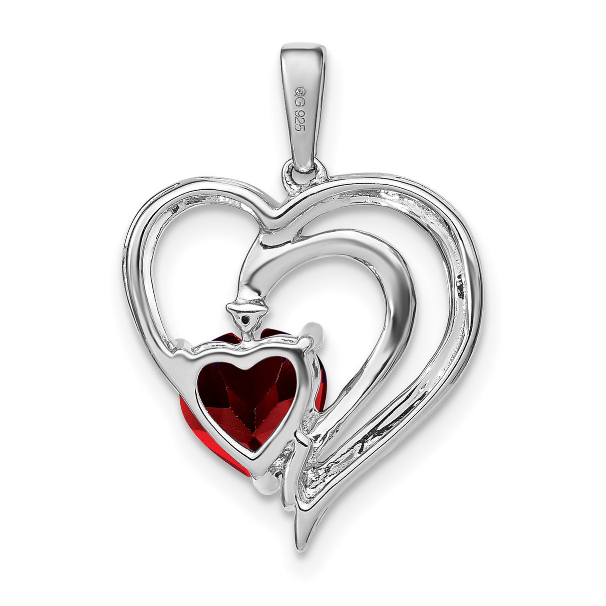 Sterling Silver Heart Pendant with Garnet and Diamond in Open Double Heart Design for Women