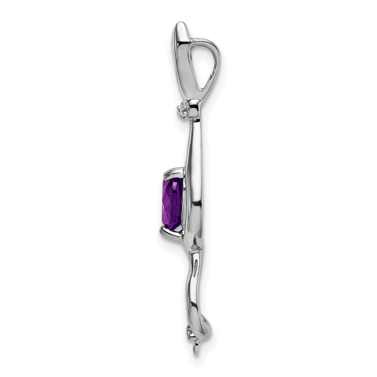 14k White Gold Cat Pendant with Heart Shaped Amethyst and Diamond Accents