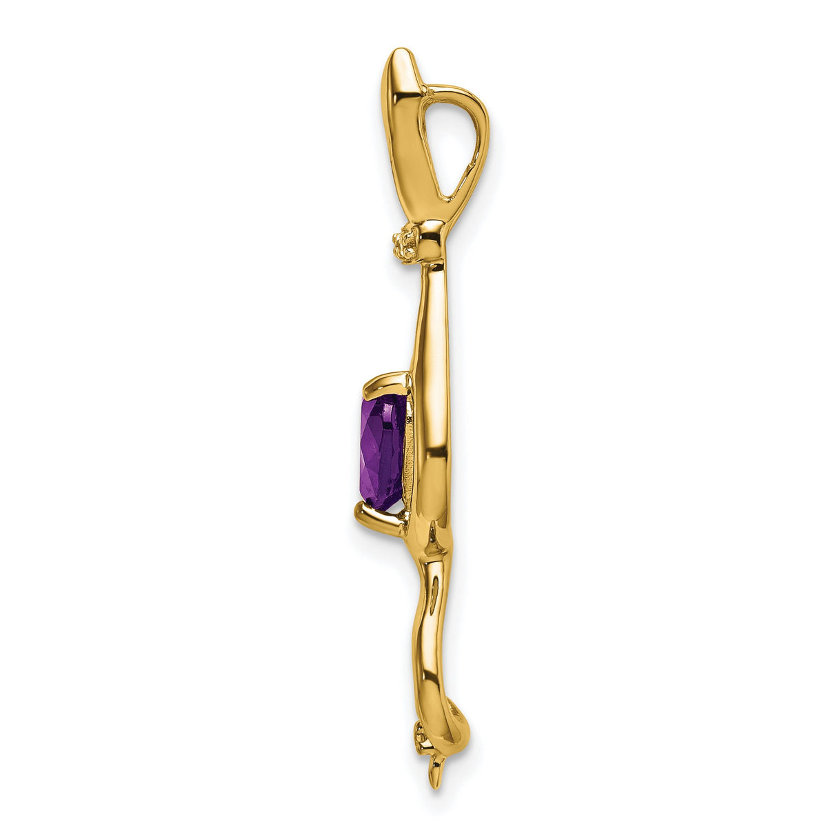 14k Yellow Gold Cat Pendant with Heart Cut Amethyst and Diamond Accents