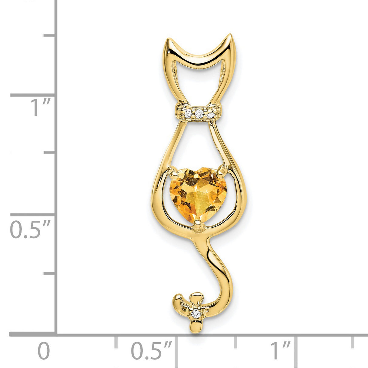 Citrine and Diamond Cat Charm Pendant in Real 10k Yellow Gold