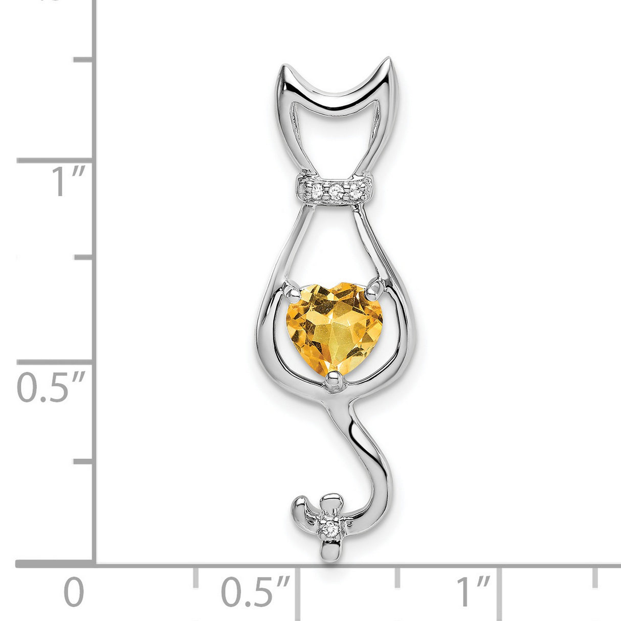 14k White Gold Cat Pendant with Heart Cut Citrine and Diamond Accents