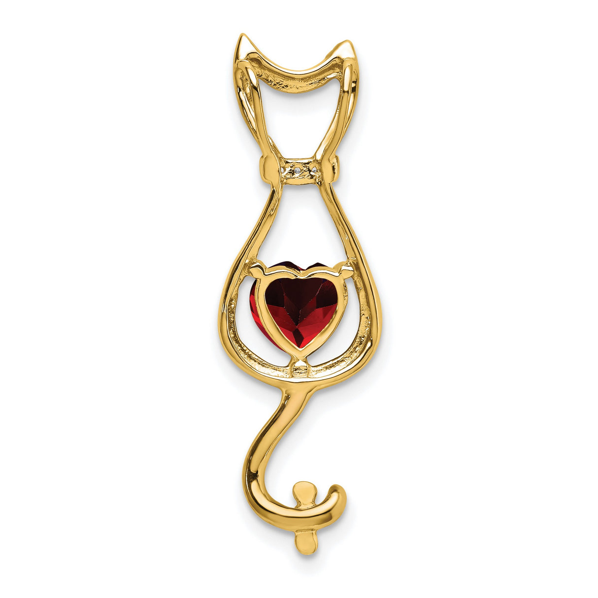10k Yellow Gold Cat Pendant with Heart Shaped Garnet and Diamond Accents for Women