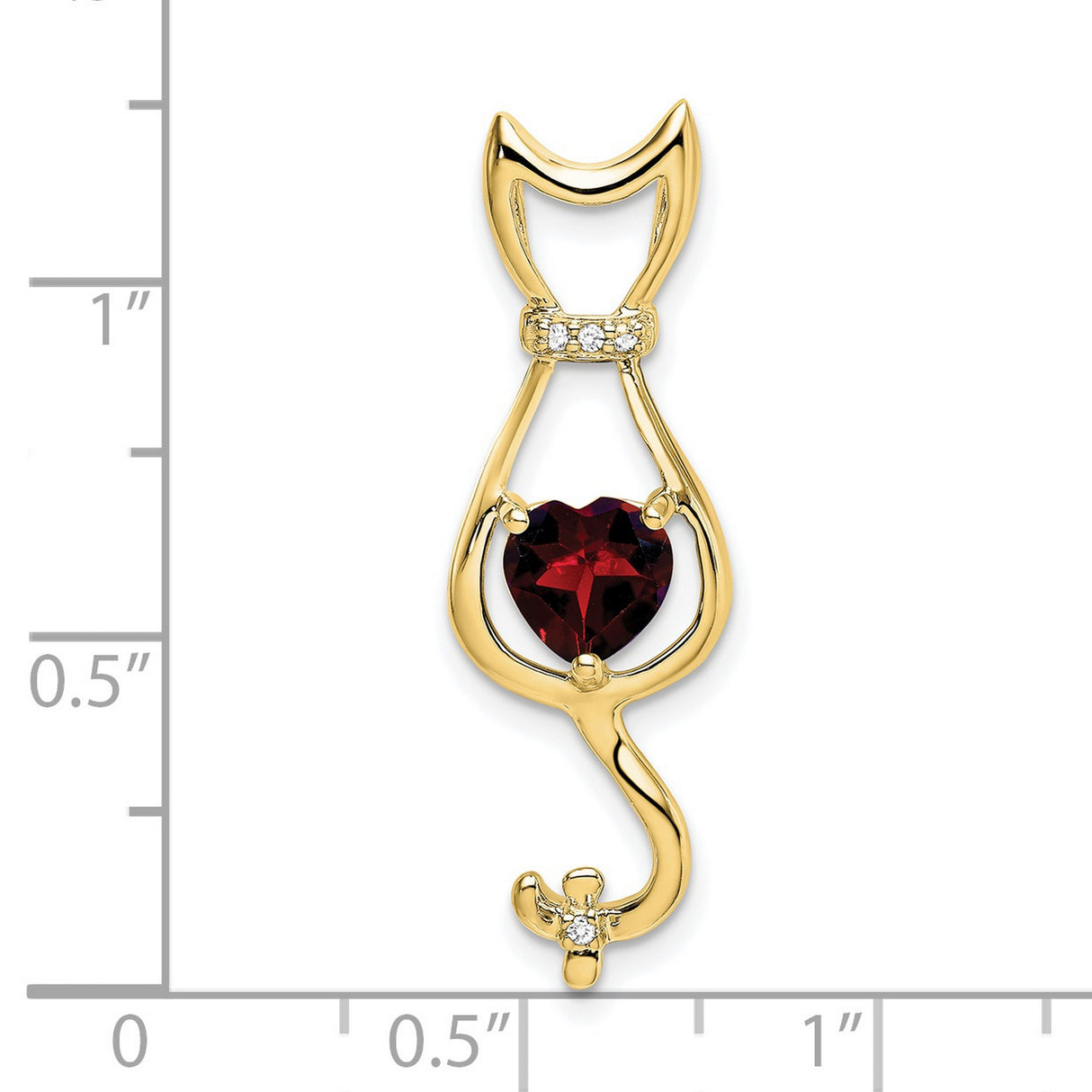 10k Yellow Gold Cat Pendant with Heart Shaped Garnet and Diamond Accents for Women