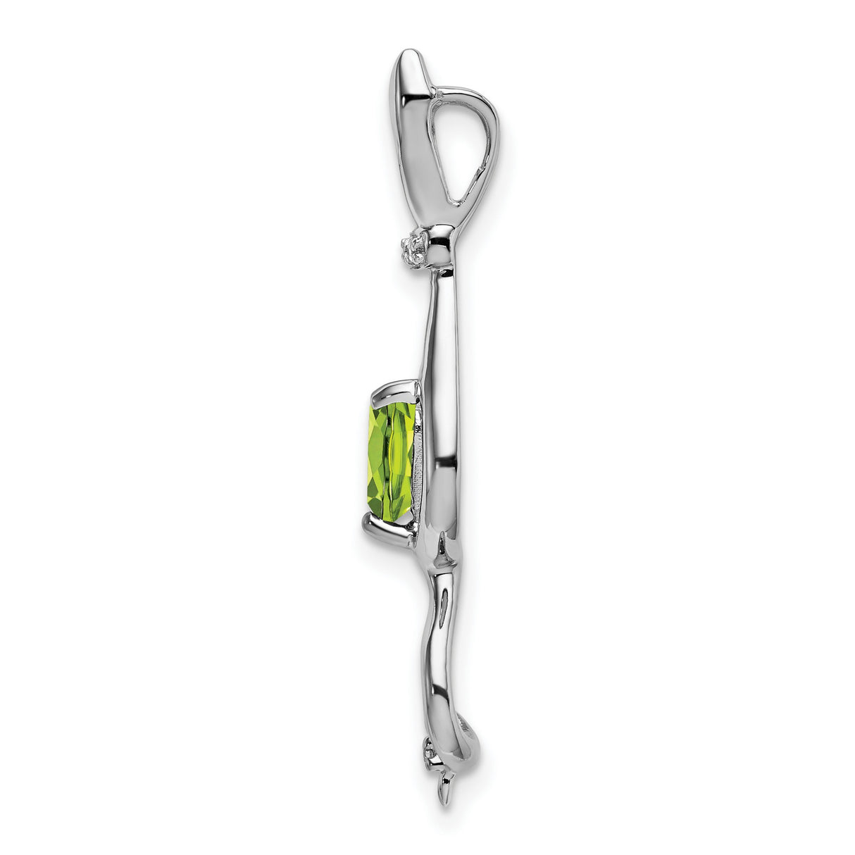 Peridot and Diamond Cat Charm Pendant in Real 14k White Gold