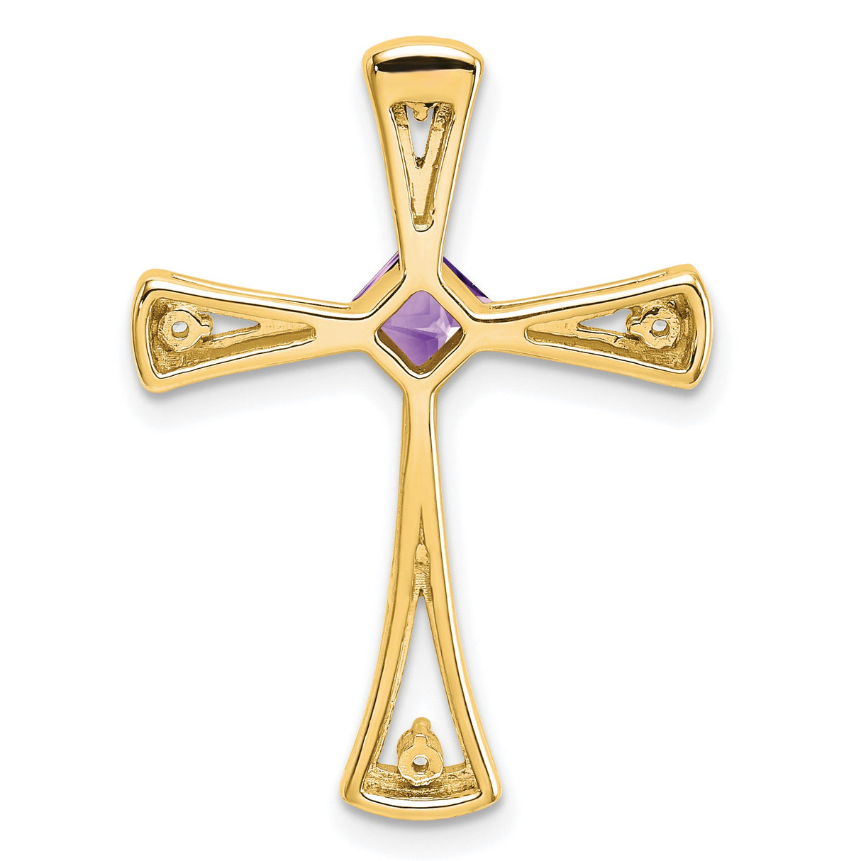 14k Yellow Gold Cross Pendant with Amethyst and Diamond, Teardrop Accent, Spiritual Style