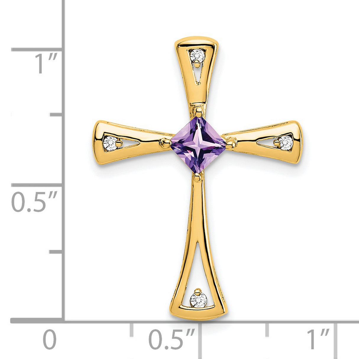 14k Yellow Gold Cross Pendant with Amethyst and Diamond, Teardrop Accent, Spiritual Style