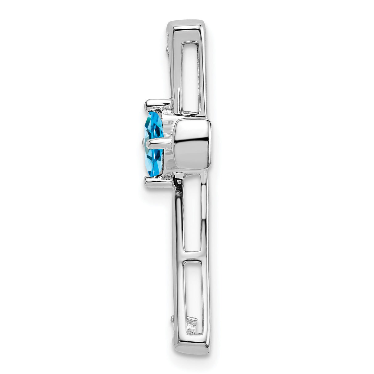 14k White Gold Cross Pendant with Swiss Blue Topaz and Diamond, Flared Arms, Modern Design