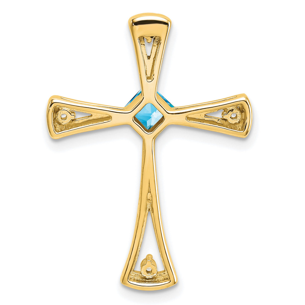 14k Yellow Gold Cross Pendant with Swiss Blue Topaz and Diamond Accents