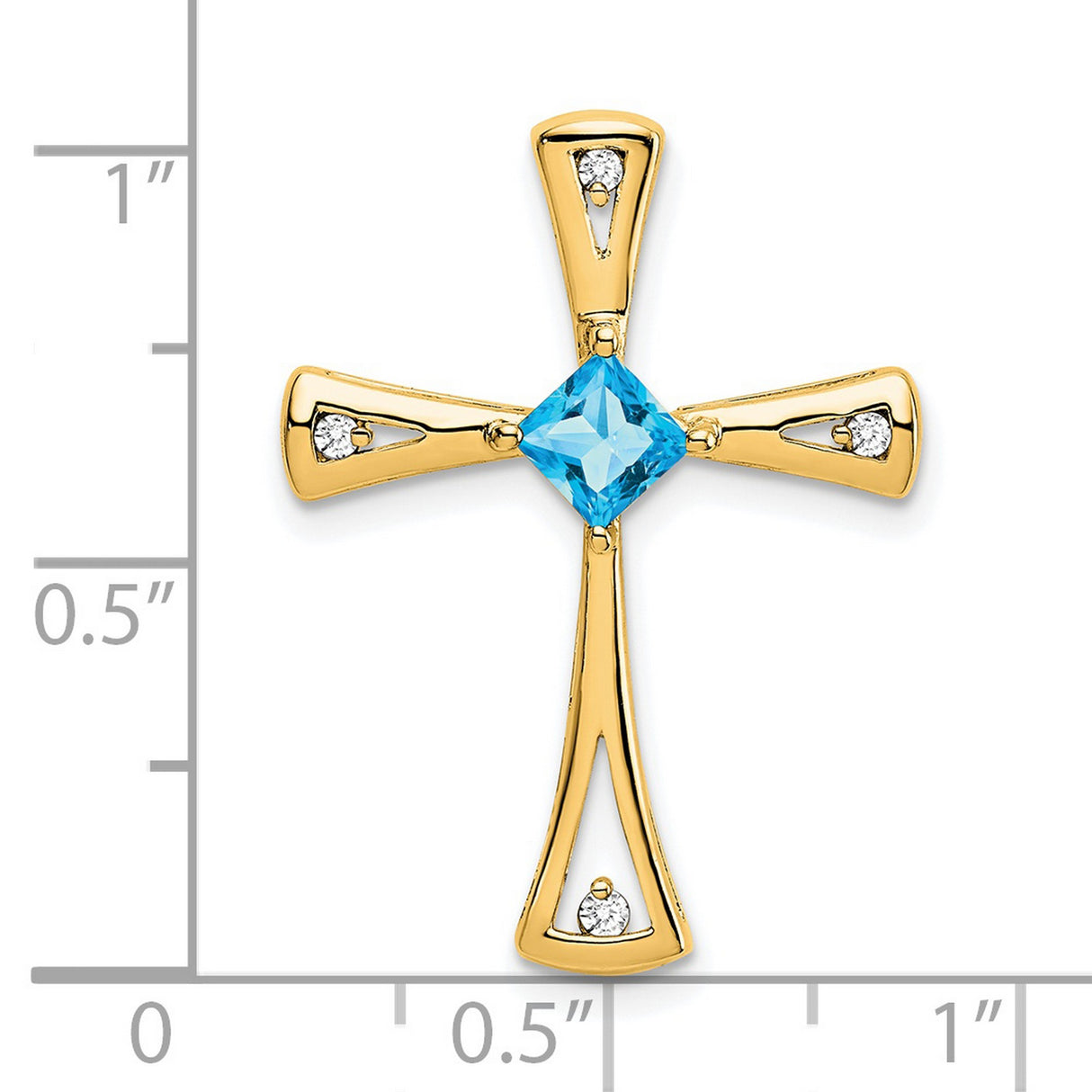 14k Yellow Gold Cross Pendant with Swiss Blue Topaz and Diamond Accents