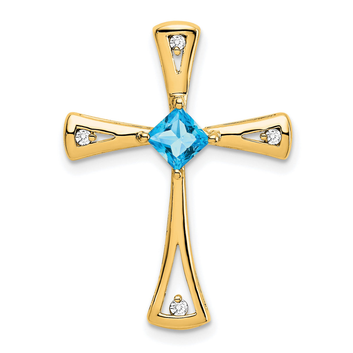 14k Yellow Gold Cross Pendant with Swiss Blue Topaz and Diamond Accents