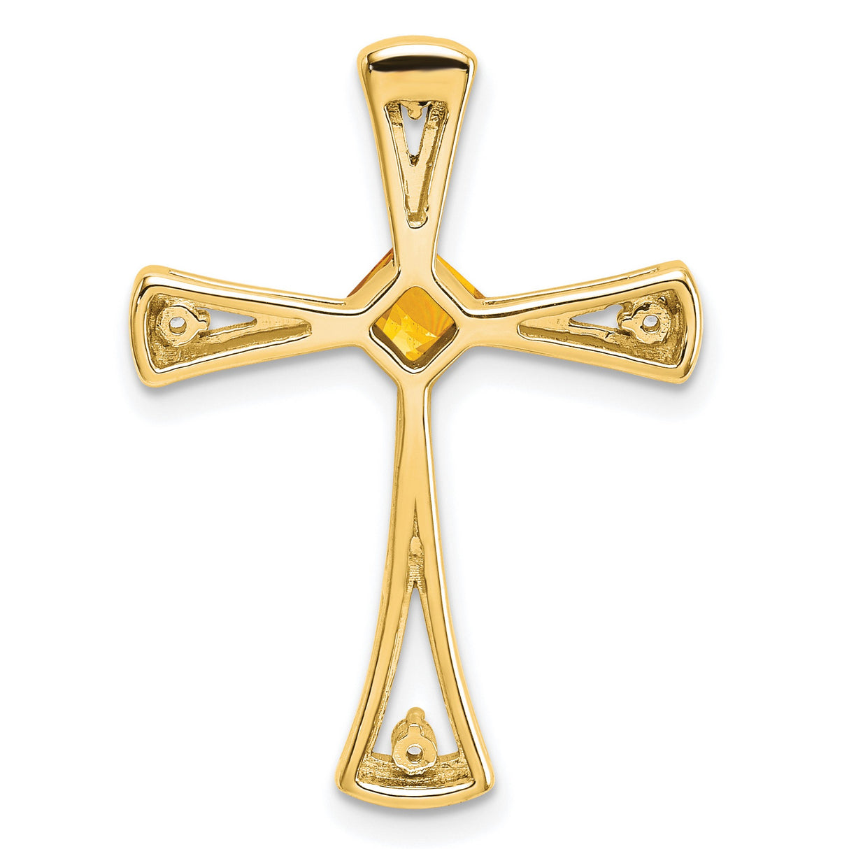 14k Yellow Gold Cross Pendant with Citrine and Diamond Accent, Modern Teardrop Design