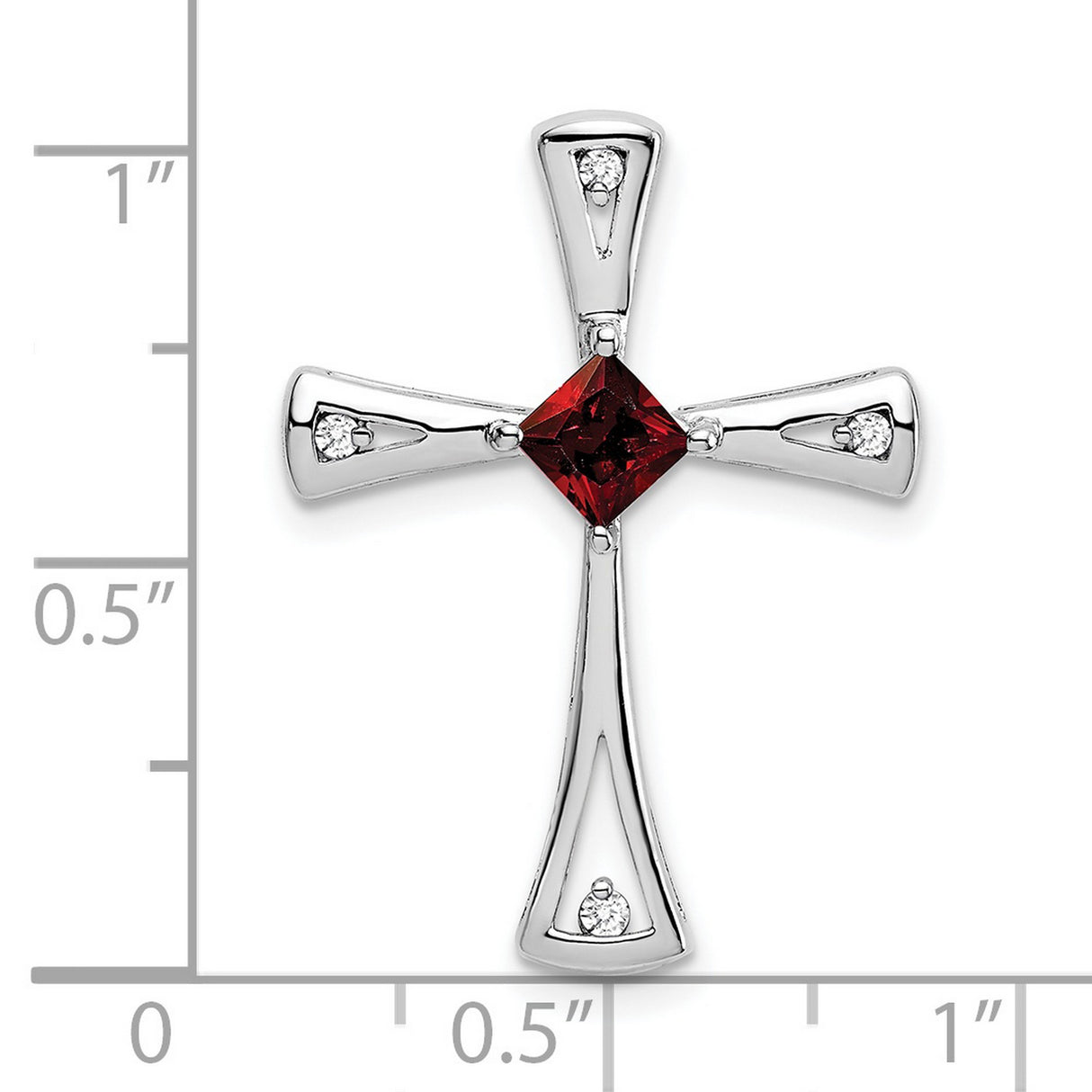 10k White Gold Cross Pendant with Garnet and Diamond Accents, Modern Spiritual Design