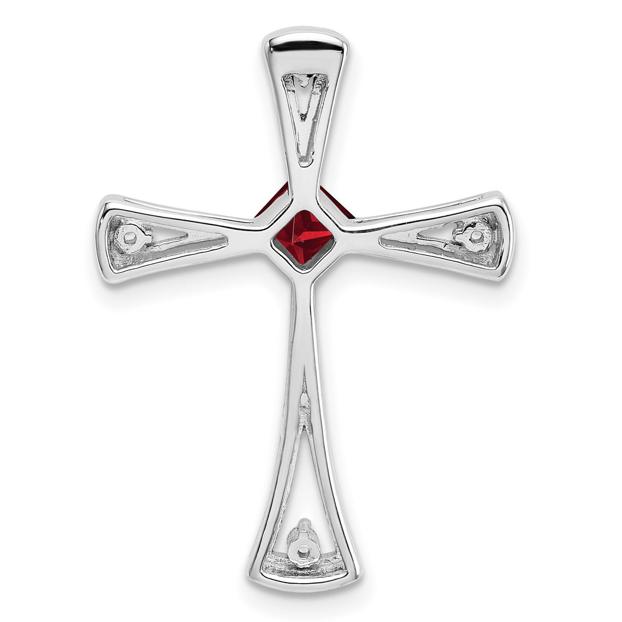 14k White Gold Cross Pendant with Garnet and Diamond Accents, Faith-Inspired Design